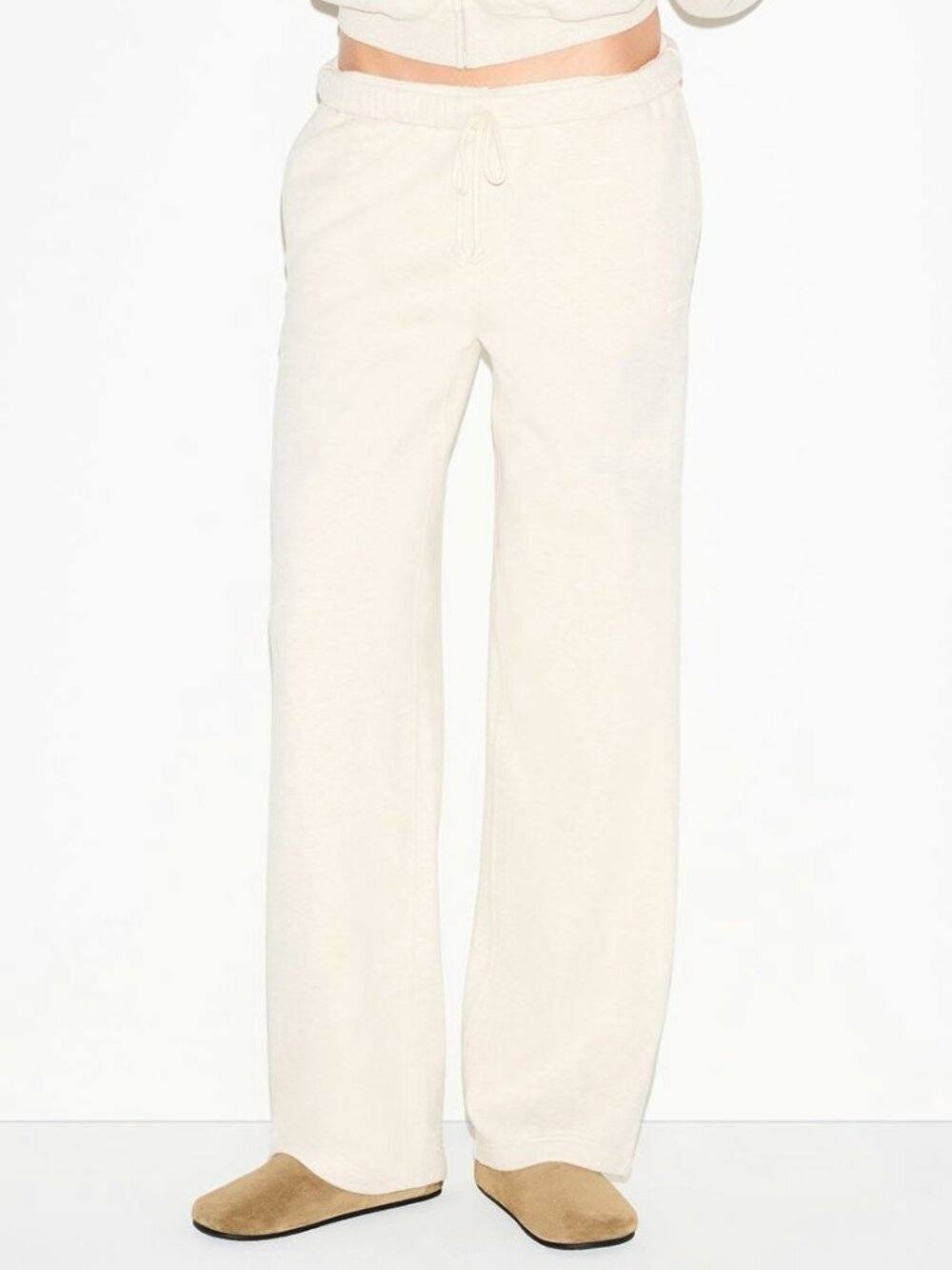 SKIMS Cotton Fleece Classic Straight Leg Pant - Oatmeal Heather - Size Medium